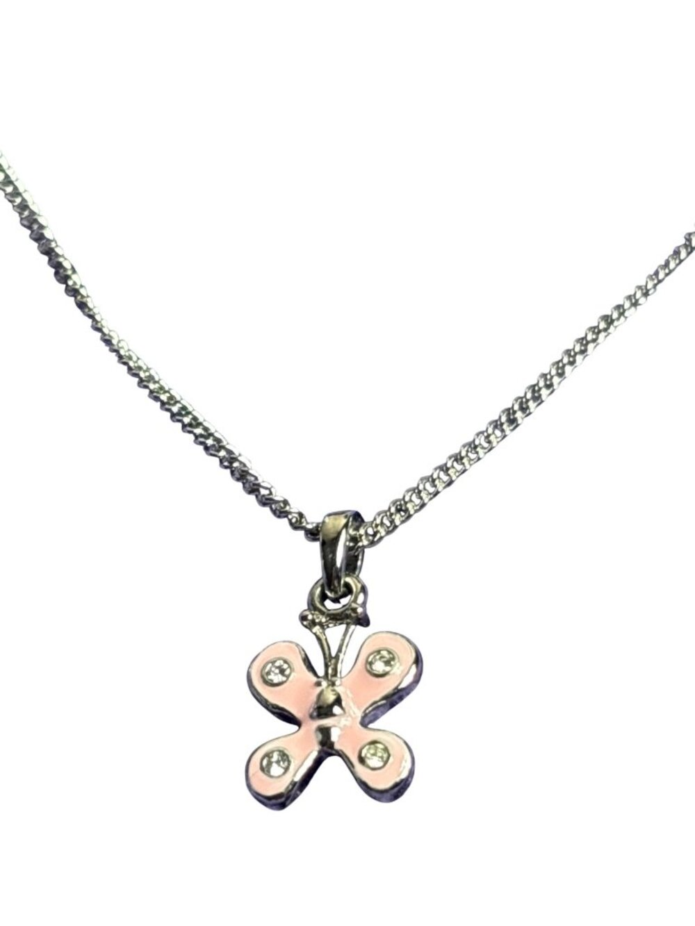 Lia Sophia Social Butterfly Necklace Pink Enamel Clear Rhinestones 15-18 inches